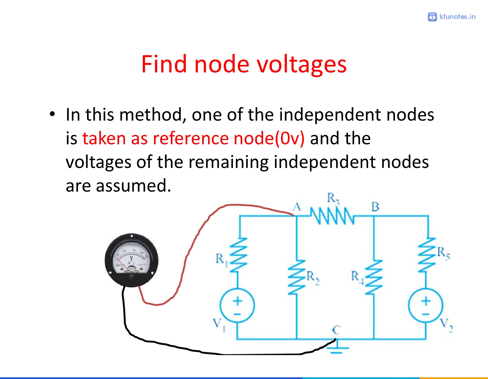 Circuit diagram with a voltmeter and nodes A, B, and C