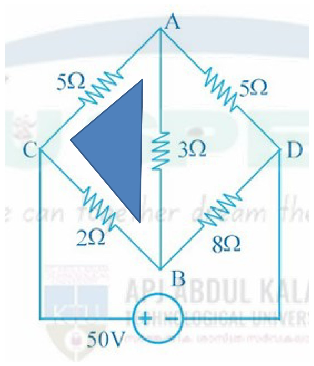 Circuit diagram showing a parallel combination of 3 ohm and 6 ohm resistors in series with a 5 ohm resistor, connected across a 35 V source.