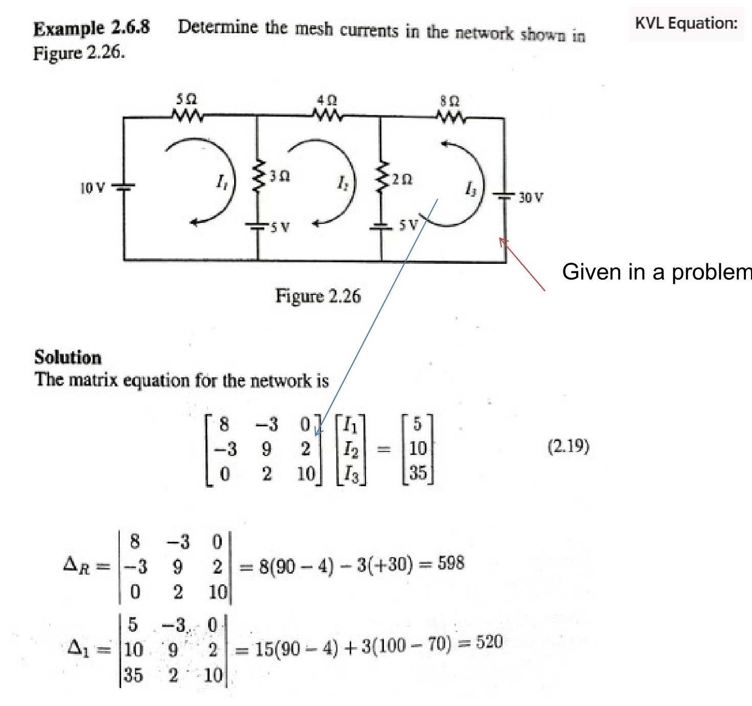 Circuit diagram with three meshes and mesh currents I1, I2, I3